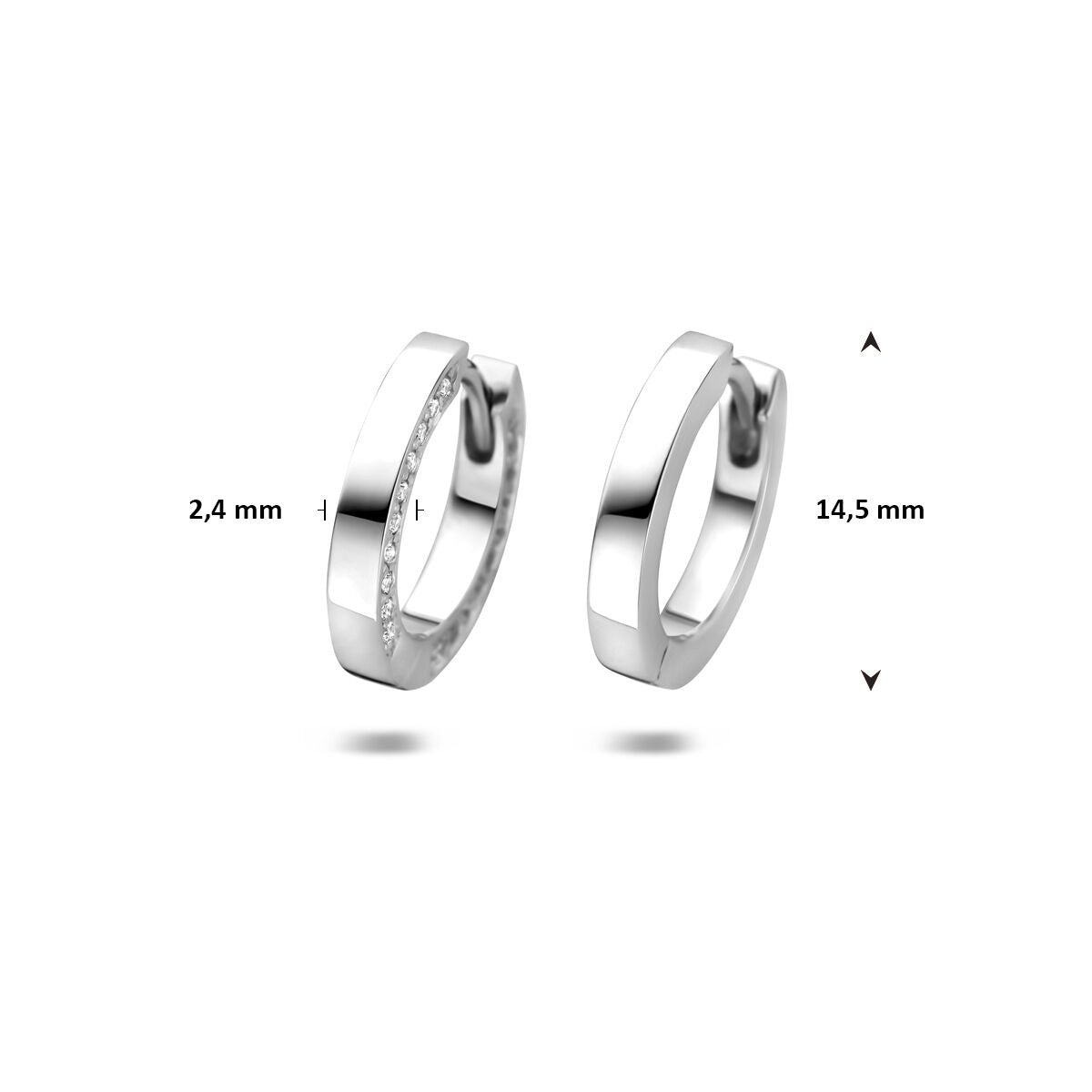 Aros de mujer de plata con circonitas - plata 925 rodiada 14,5 mm
