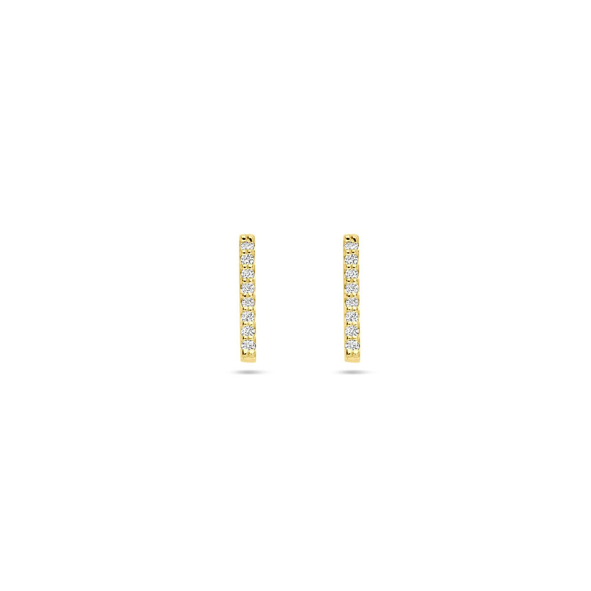 Pendientes de oro amarillo de 14k con diamantes cultivados en laboratorio, en forma rectangular.