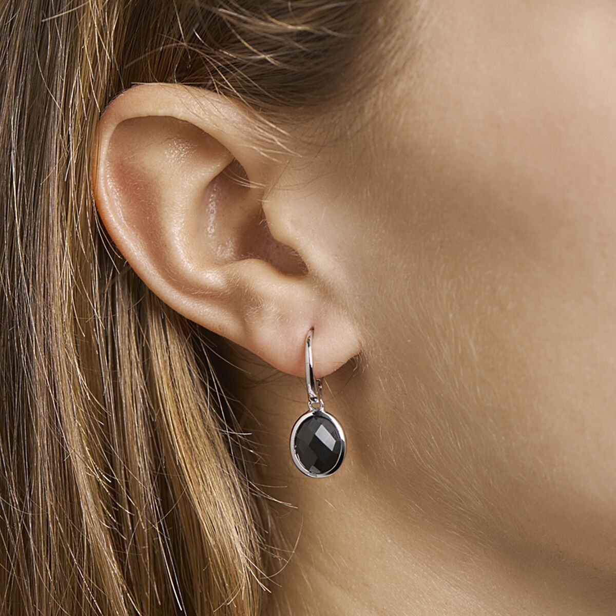 Aros de plata con colgantes de ónice – rodiados 925