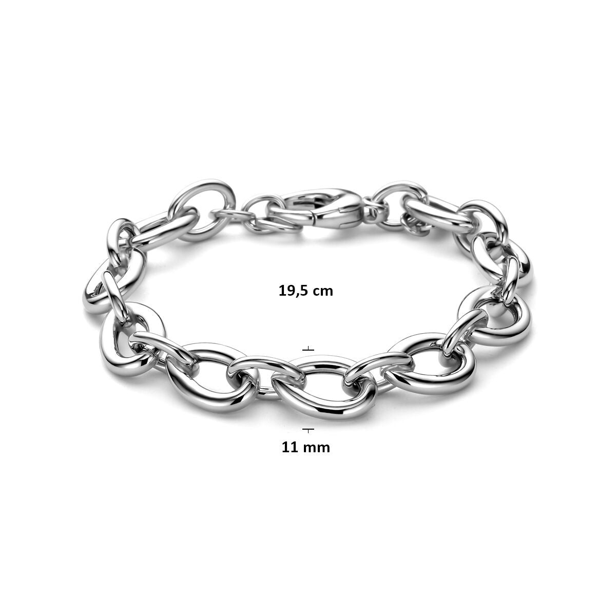 Pulsera de mujer de plata – eslabón ancho de ancla en plata rodiada 11 mm 19,5 cm