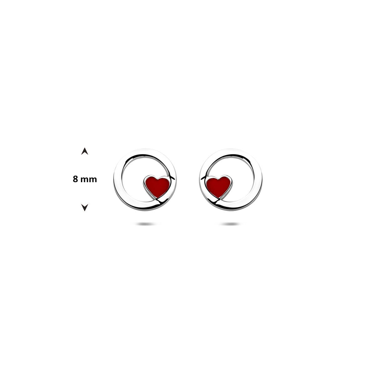 Pendientes infantiles de plata con corazón de esmalte rojo – plata 925 rodiada 8mm