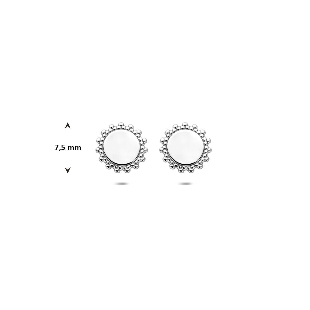Pendientes de botón de plata redondos rodiados 7,5 mm