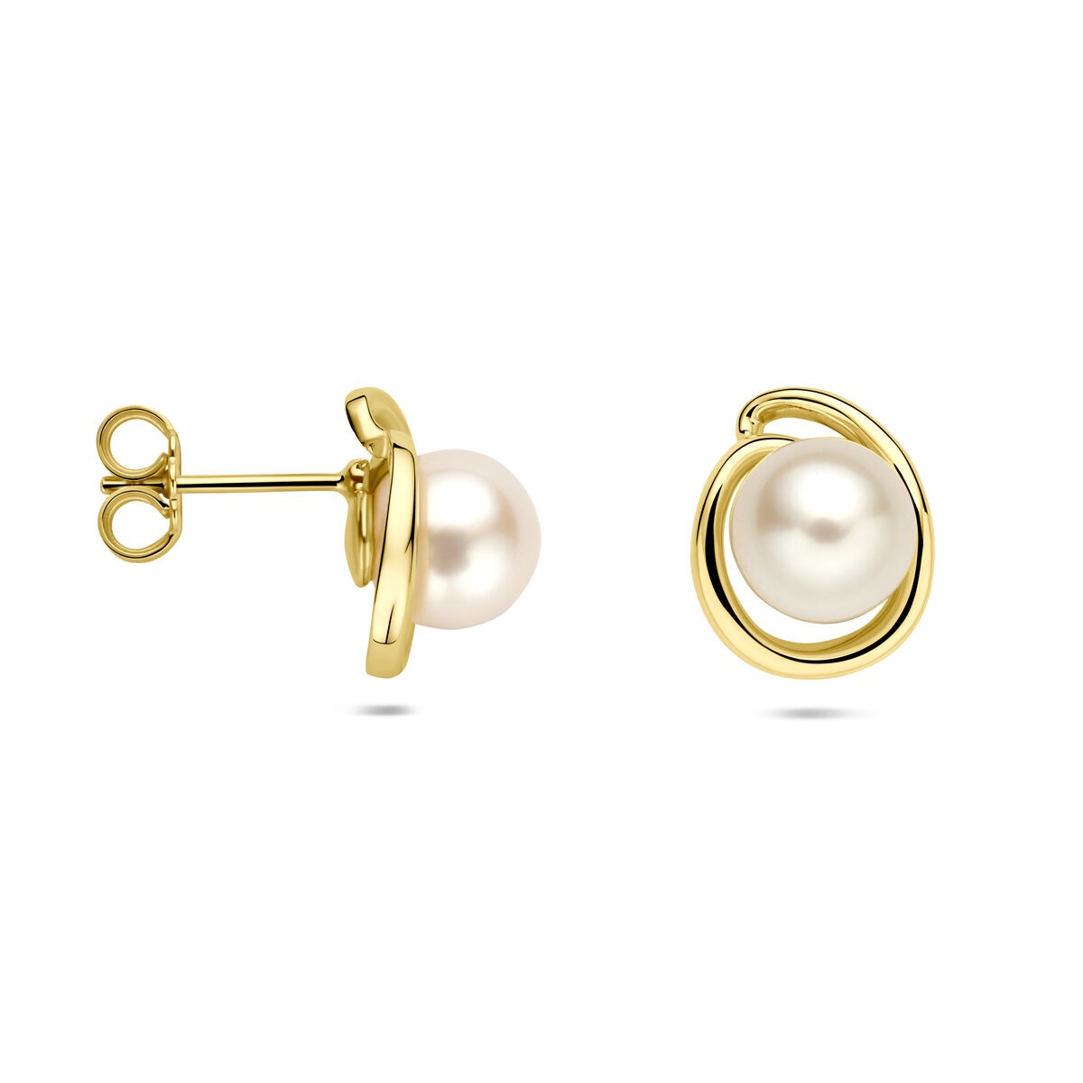 Pendientes de botón de oro amarillo con perla – 8 mm