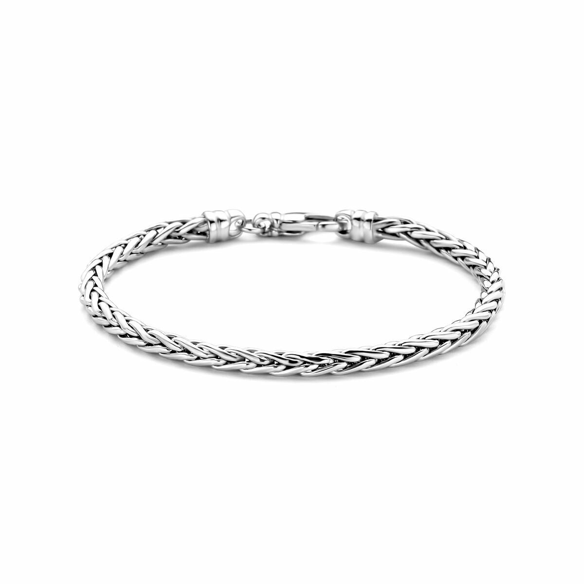 Pulsera de plata con diseño de cola de zorro y acabado rodiado.