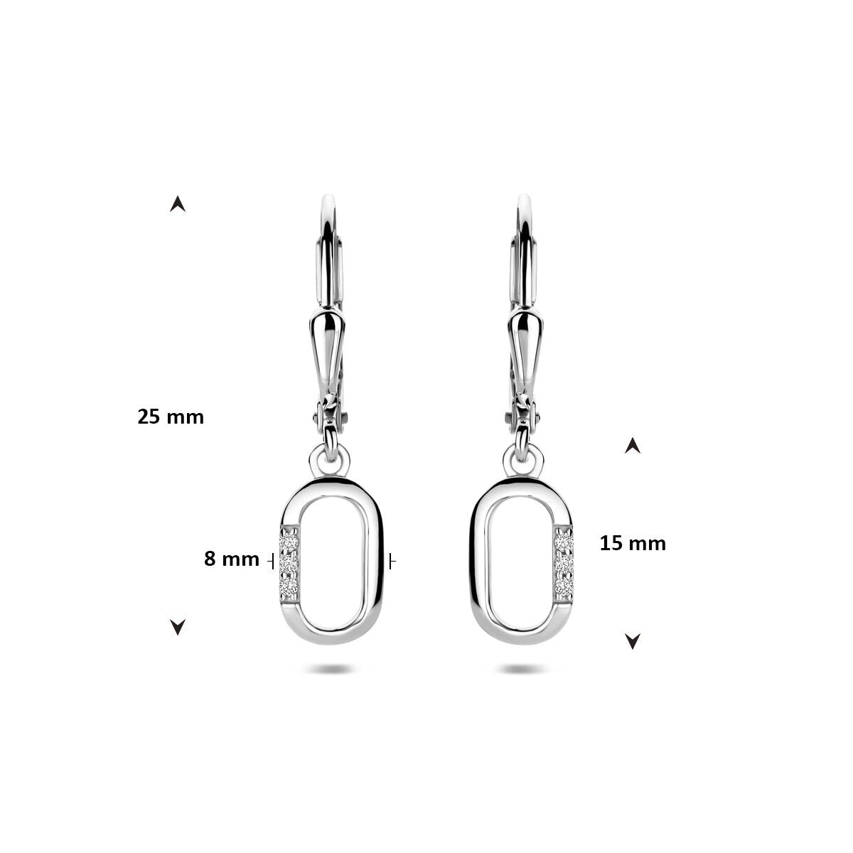 Pendientes de plata con circonitas – diseño de entorno rodiado 25 mm