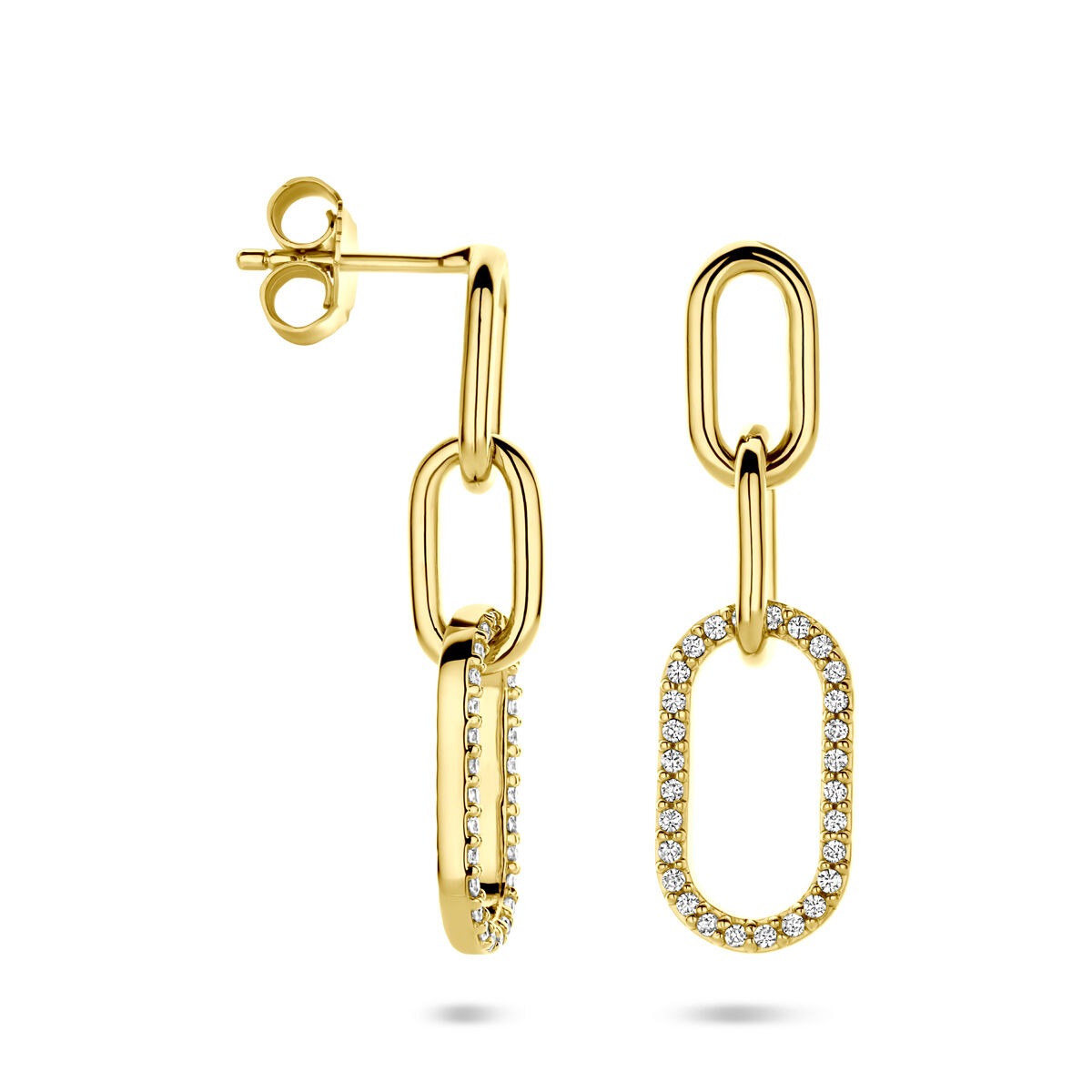 Pendientes de plata chapados en oro con circonitas – plata 925, 30 mm
