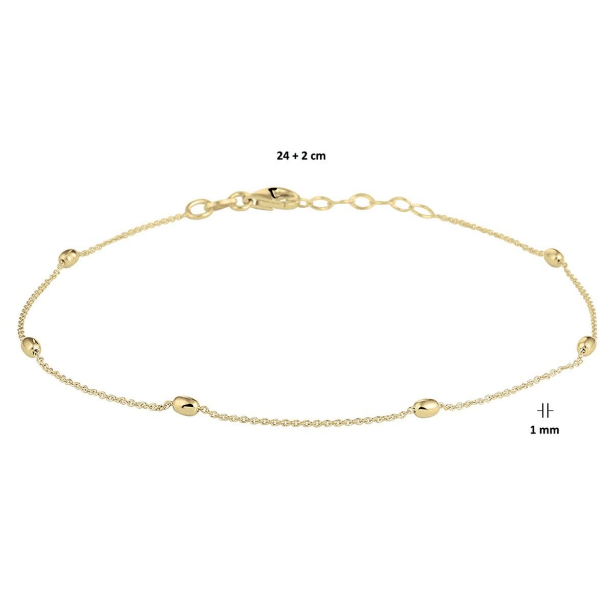 Anillo de tobillo chapado en oro de mujer – oro amarillo sobre plata 925 con bolitas ovaladas