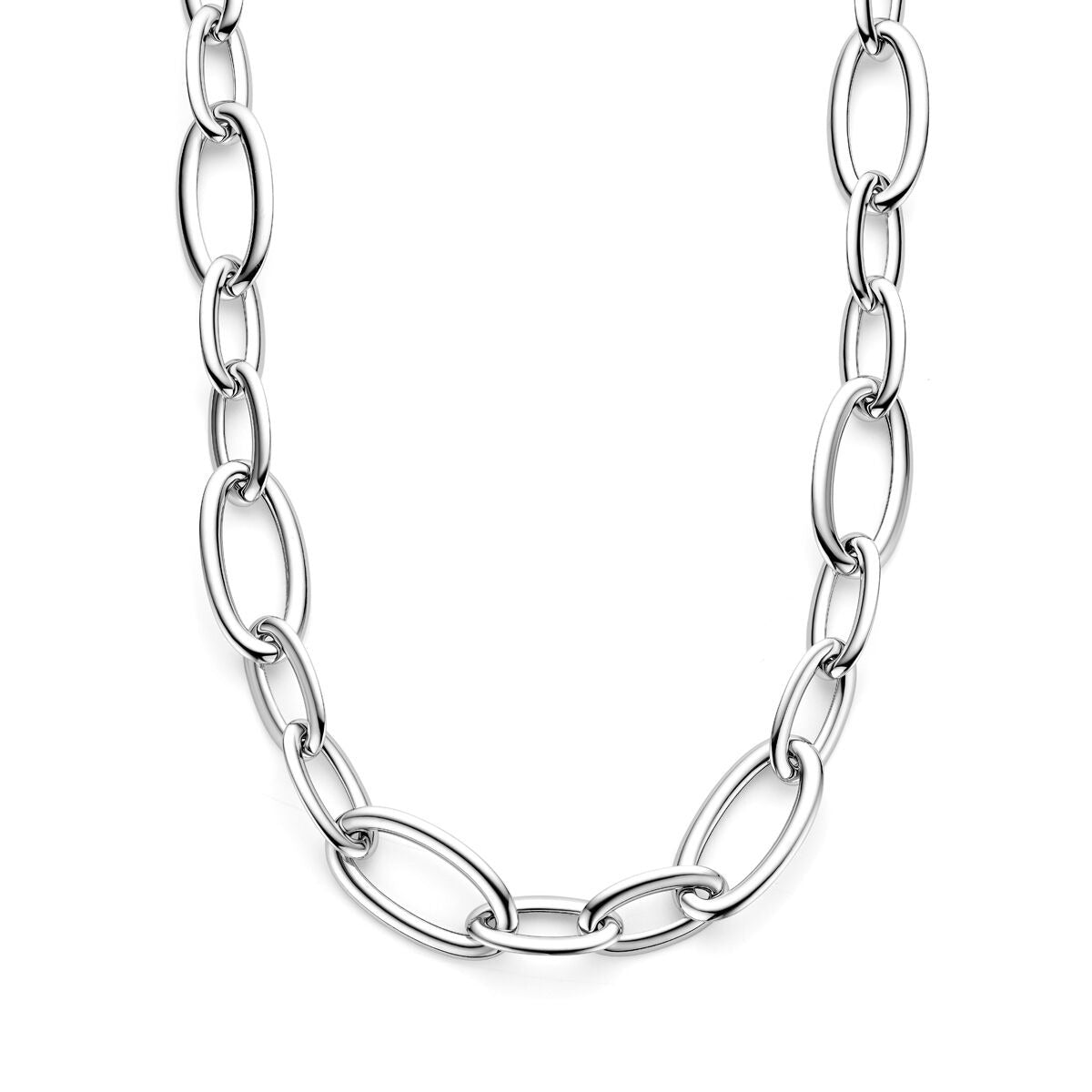 Collar de mujer de plata, en plata 925 rodiada, con eslabones ovalados de 19 mm de ancho.