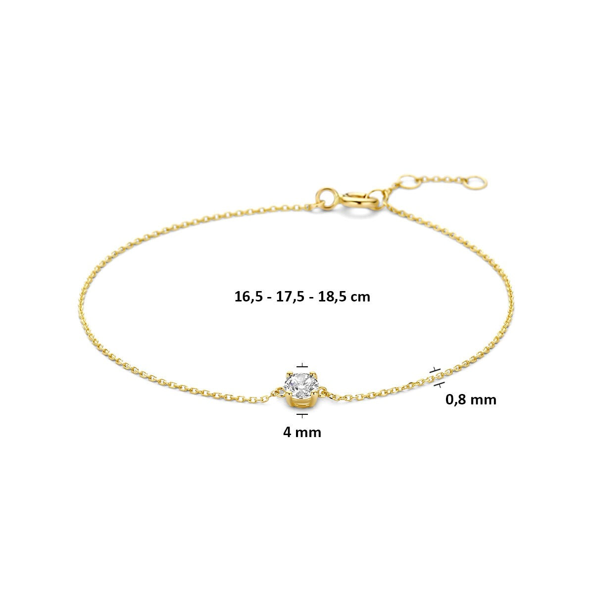 pulsera de 9k con circonitas 16,5 - 17,5 - 18,5 cm color oro amarillo