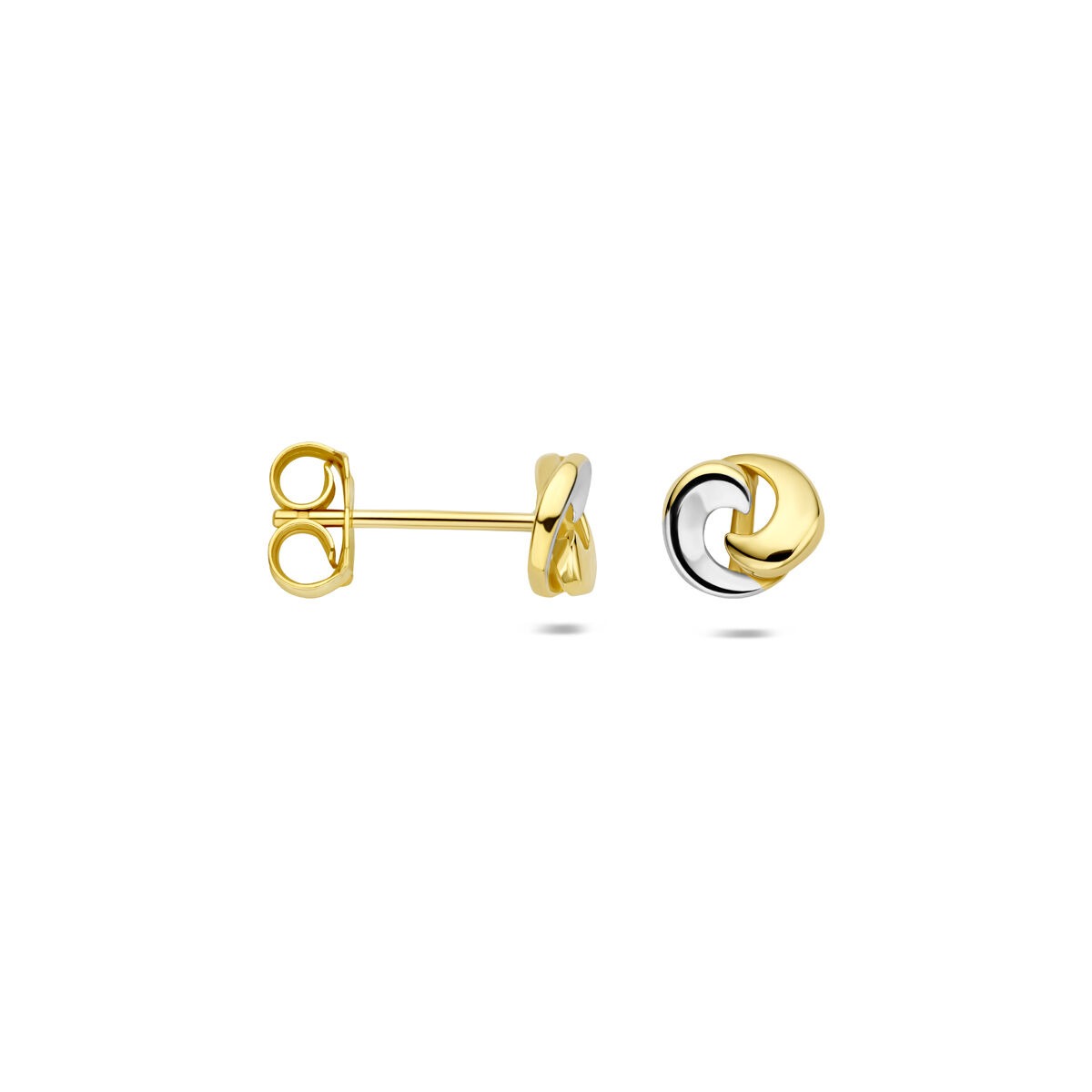 Pendientes bicolor con nudo – 14k oro blanco y oro amarillo