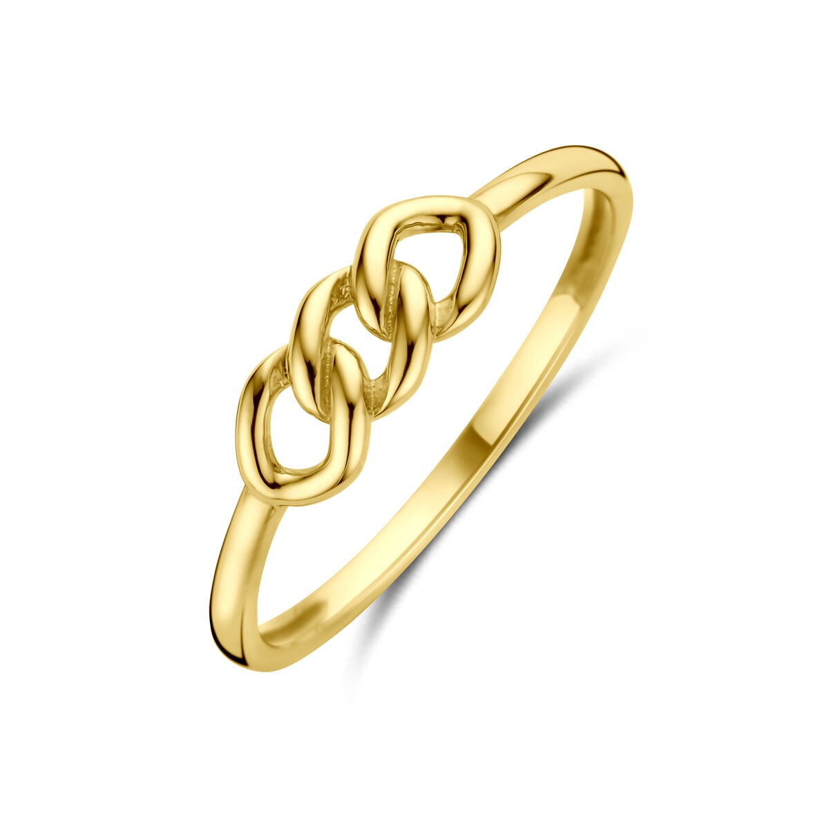 Anillo de dama en oro amarillo de 14k con diseño entrelazado.