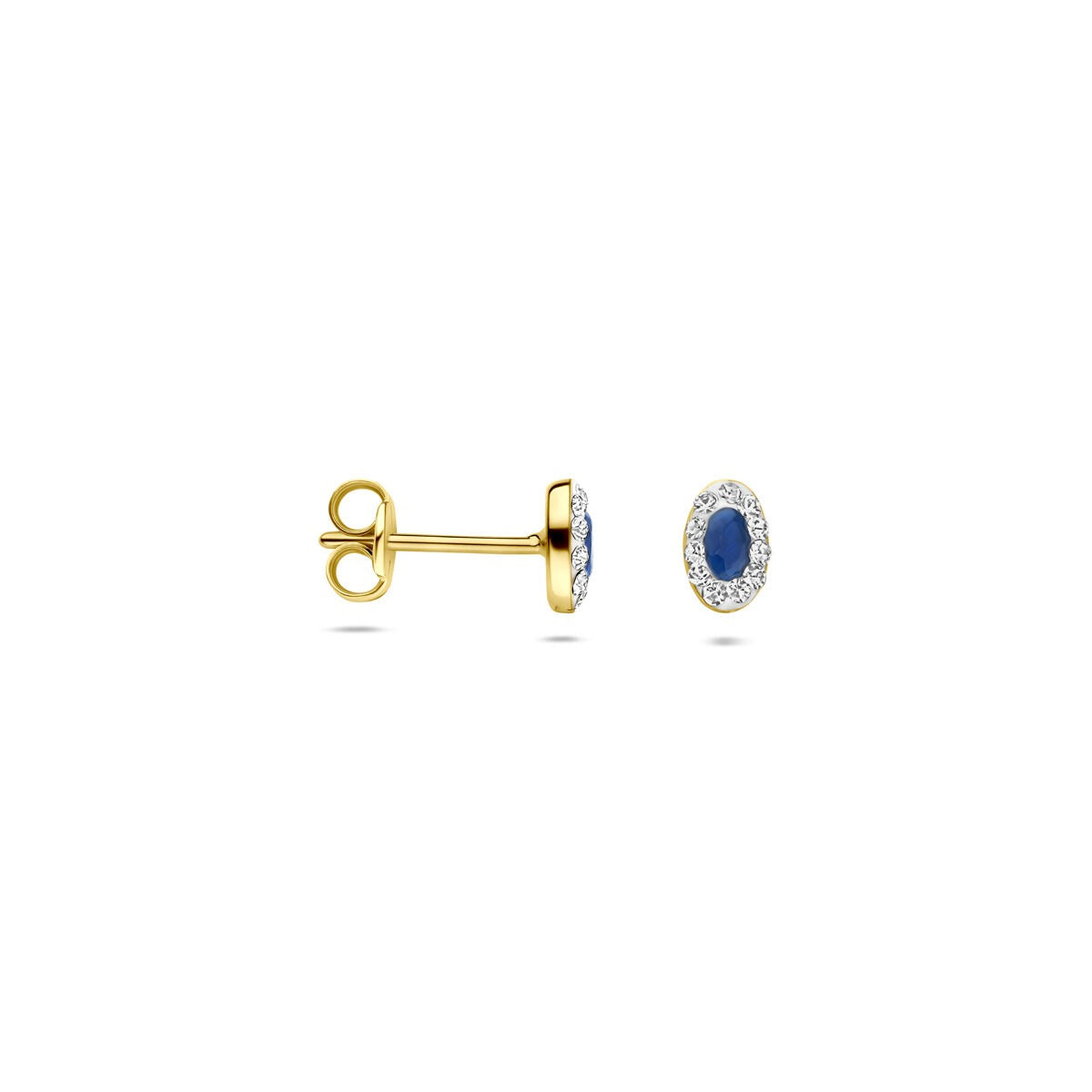 Pendientes de botón de oro amarillo con zafiro sintético y Swarovski