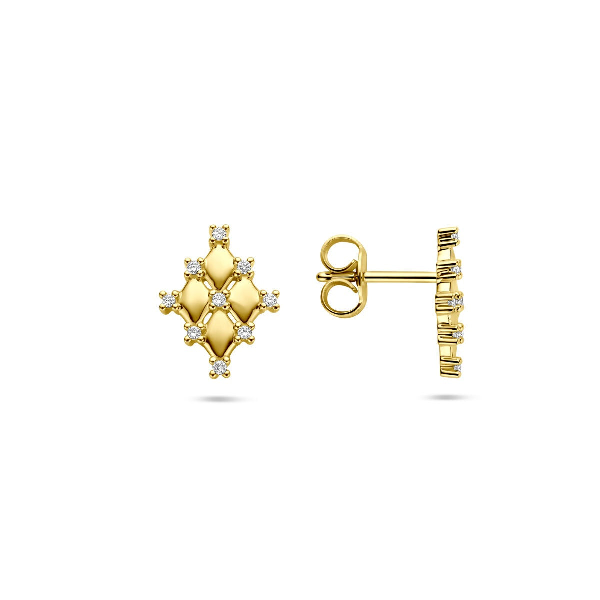 Pendientes de botón de oro amarillo con diamante – 12 x 9 mm, en forma de rombo