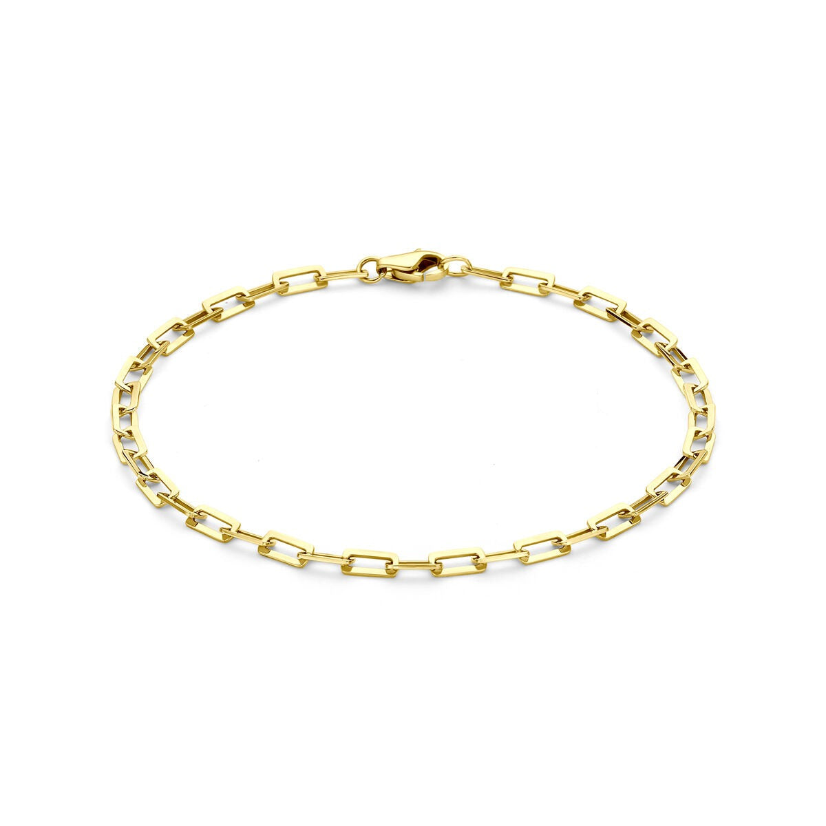 Pulsera de oro de 14k con eslabones de ancla en forma rectangular.