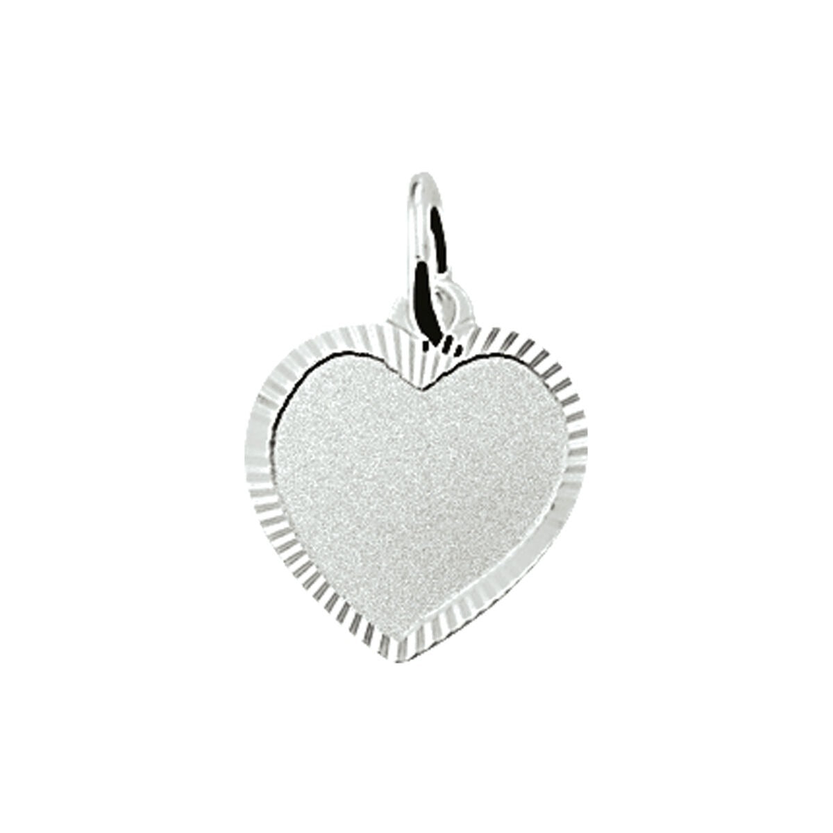 Colgante de plata en forma de corazón de 13 mm con acabado mate y borde estriado.