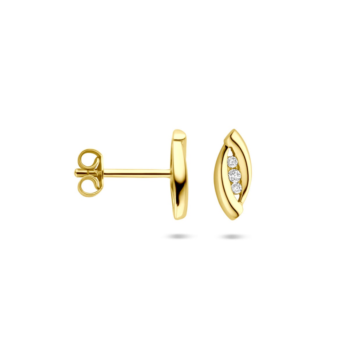 Pendientes de botón de oro amarillo de 14k con circonitas – diseño de entorno brillante