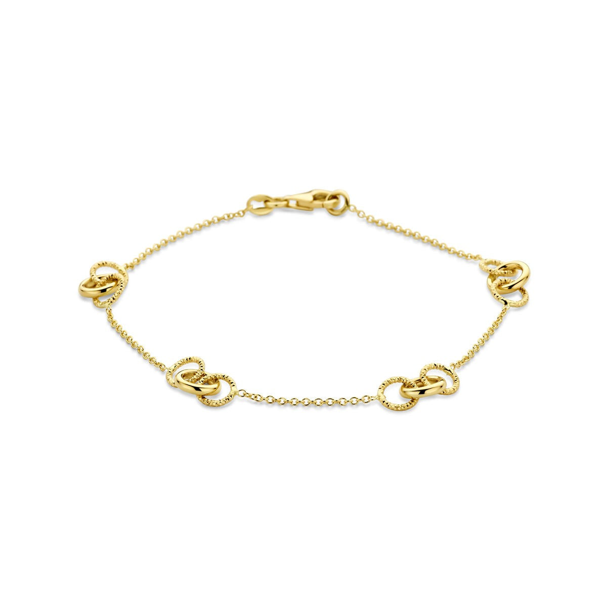 Pulsera de dama en oro amarillo de 14k con eslabones redondos.