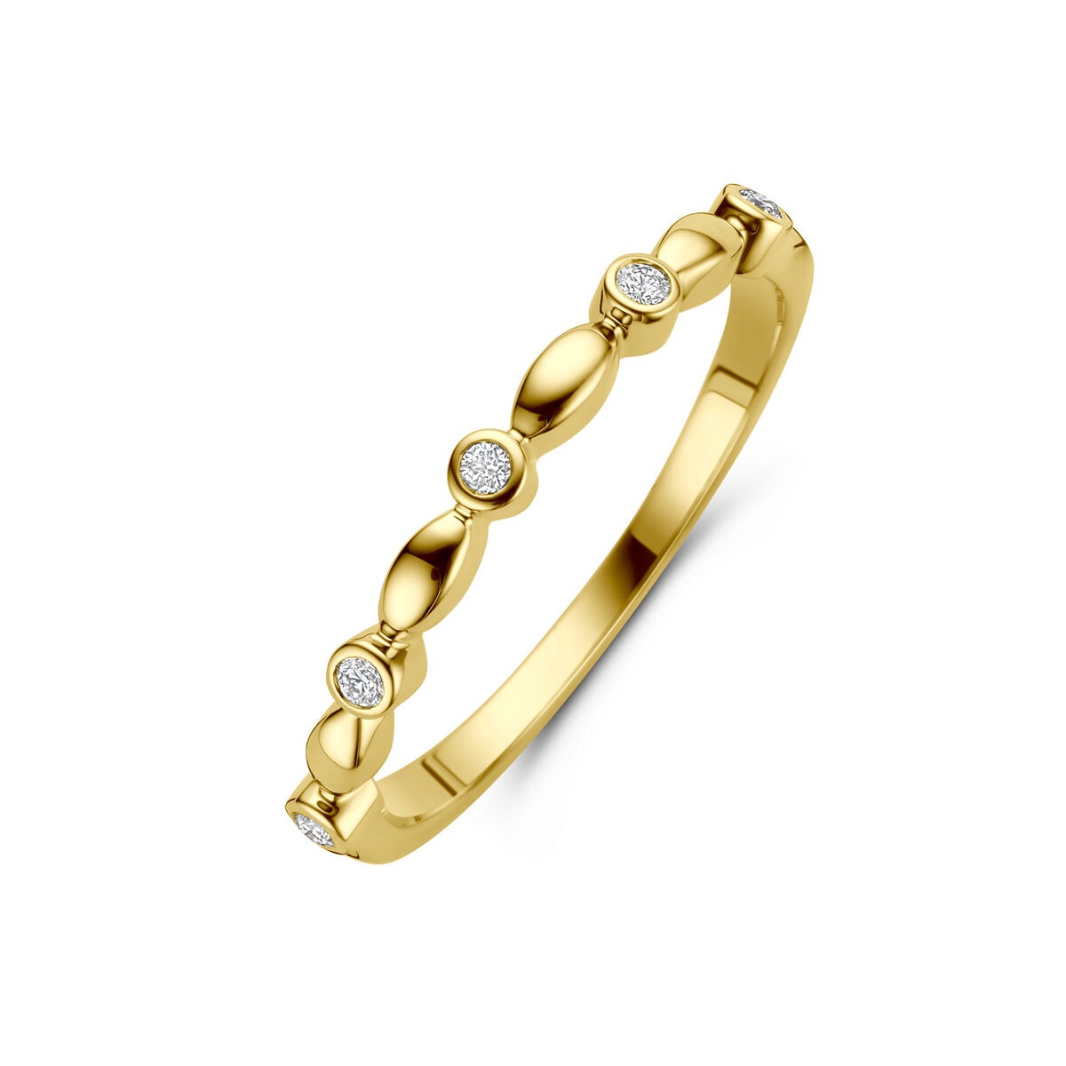 Anillo de dama de oro amarillo de 14k con diamantes, diseño refinado y solitario.
