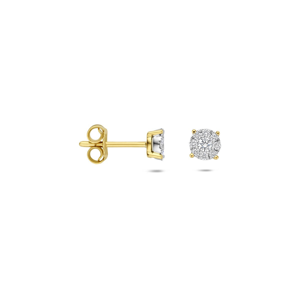 Pendientes de botón bicolor de 14k con diamante – 0.25ct, 5mm