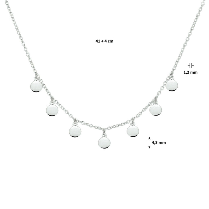 Zilveren dames ketting met ronde hangers – gerhodineerd