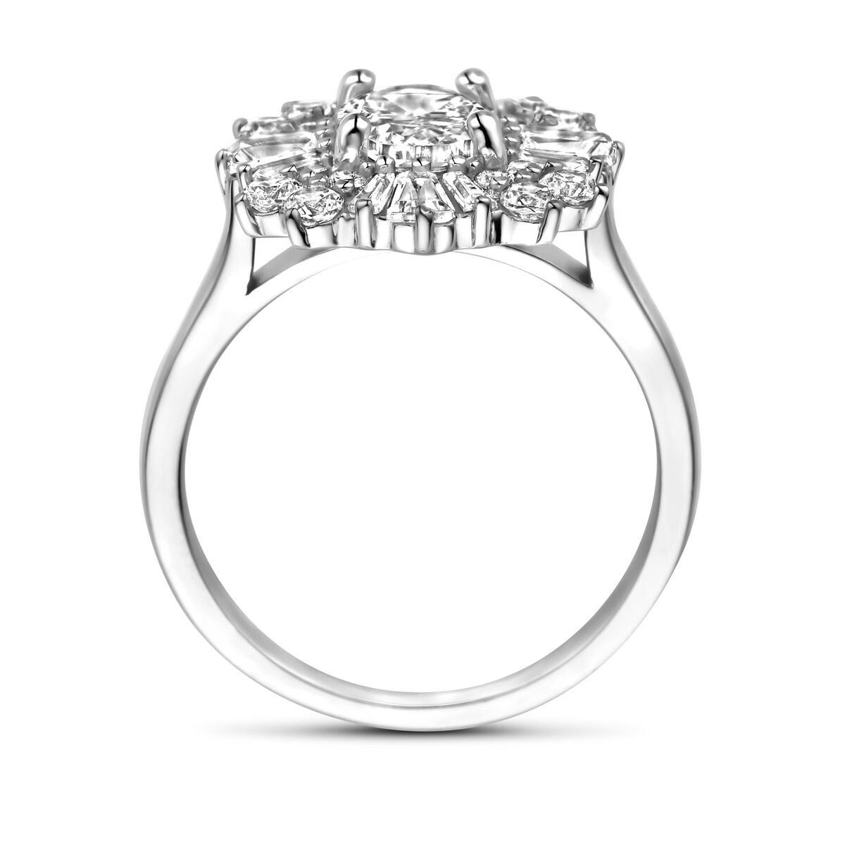 Anillo de mujer de plata con zirconia ovalada - plata rodiada, 14,5 mm de ancho