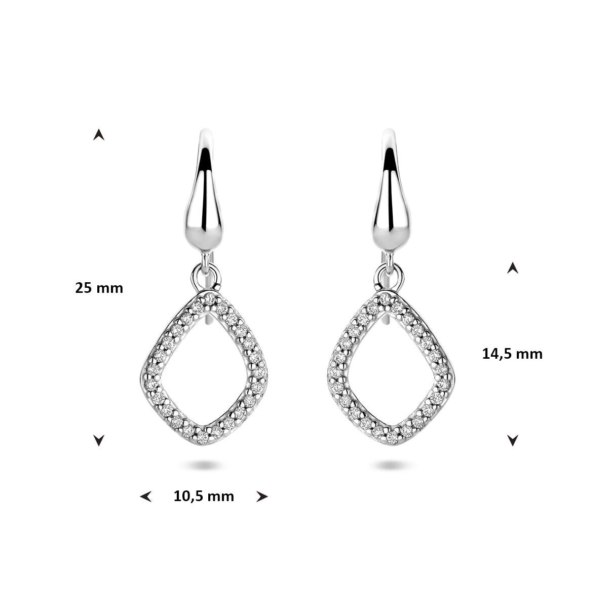 Pendientes de plata en forma de rombo con circonitas 25 mm