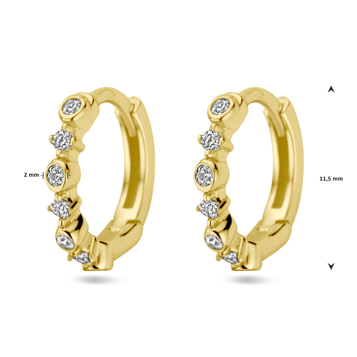 Aros chapados en oro de mujer – oro amarillo sobre plata 925 con circonitas, 11,5 mm