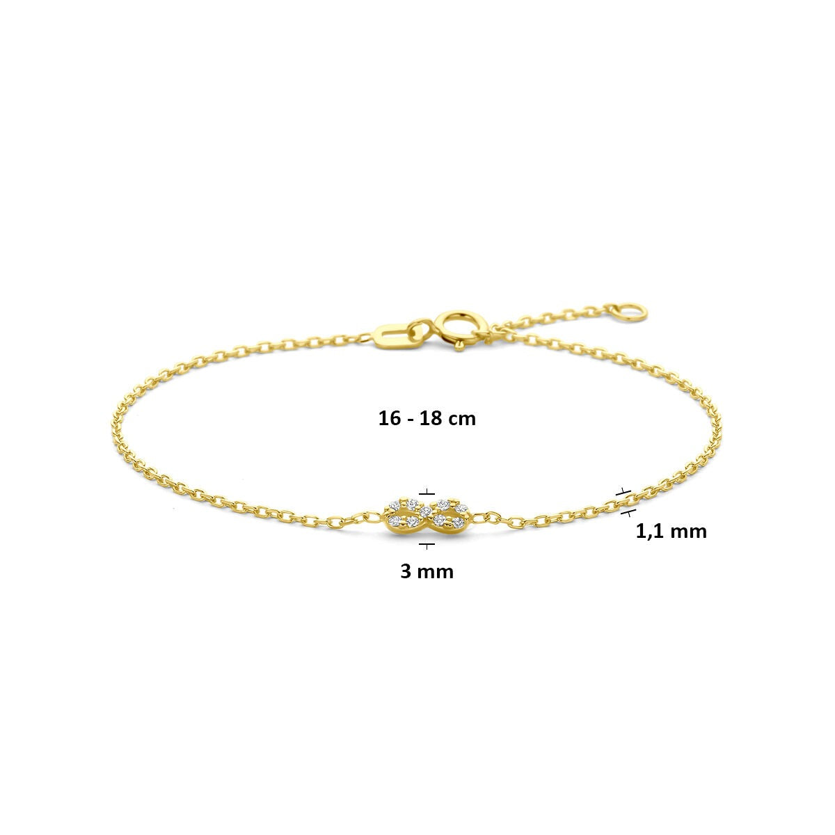 Pulsera de oro amarillo infinito con circonitas