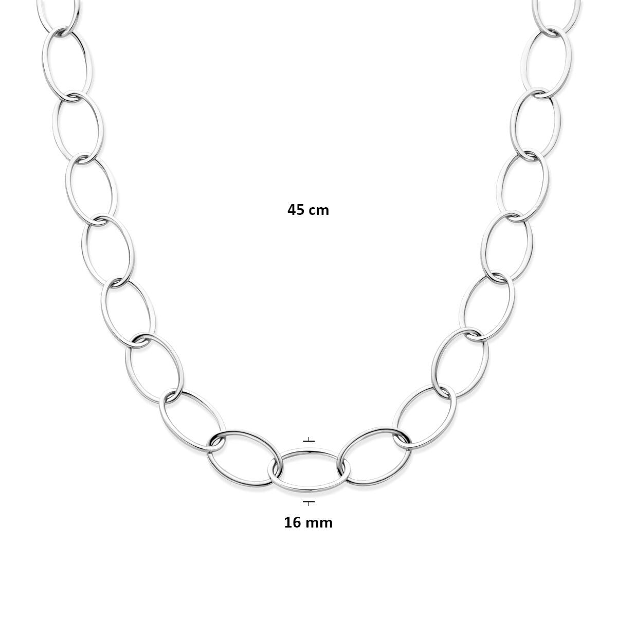 Pulsera de mujer de plata rodiada con eslabones de ancla - 16 mm 45 cm