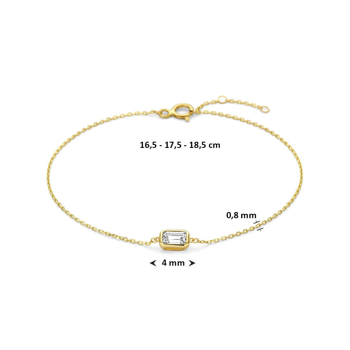 Pulsera de oro amarillo de 14k con circonita tallada en esmeralda