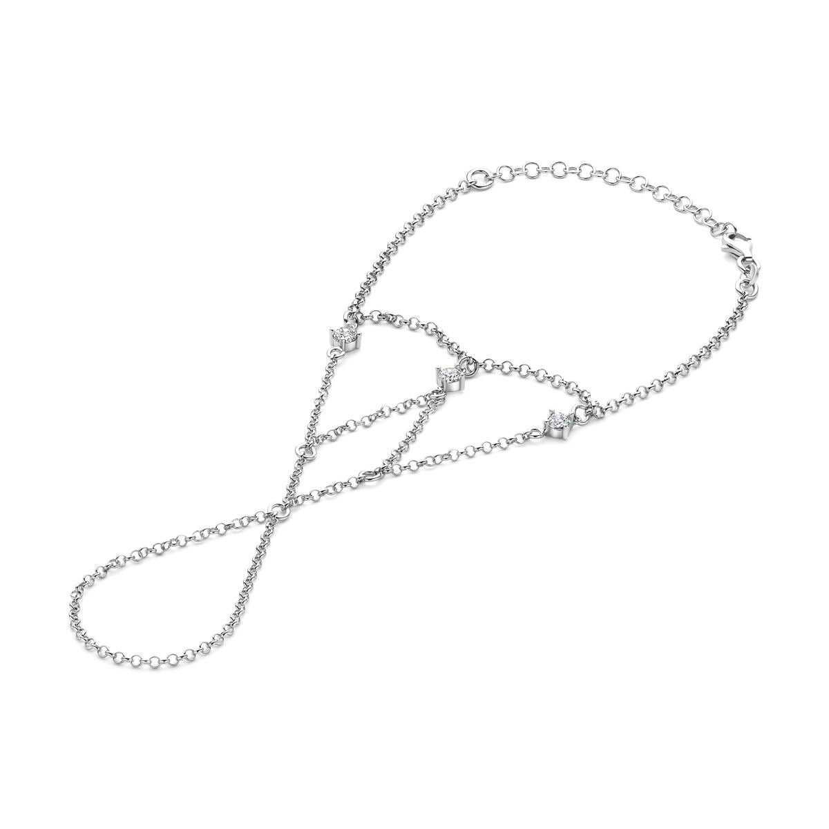 Pulsera de plata rodiada con detalles de circonitas brillantes.