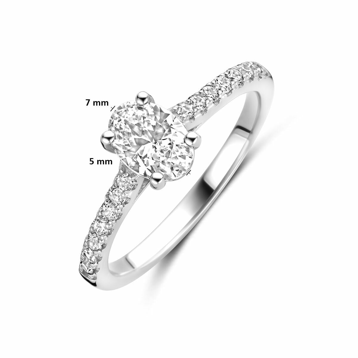 Anillo de mujer de plata con zirconia ovalada - plata 925 rodiada