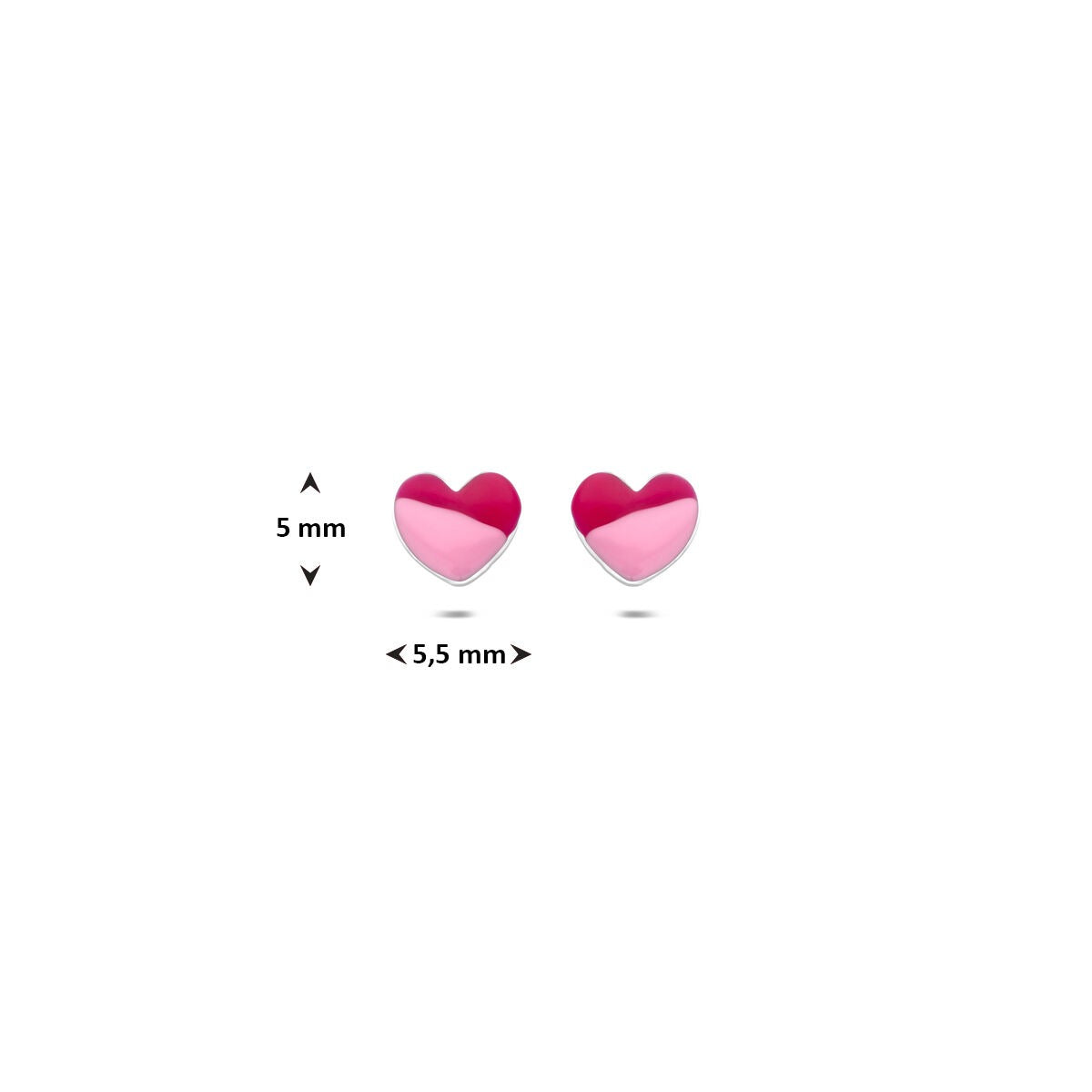 Pendientes infantiles de plata en forma de corazón 5 mm