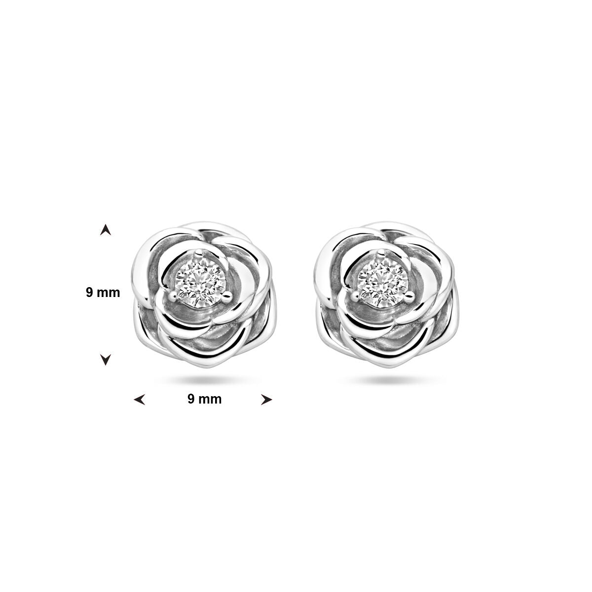 Pendientes de botón de plata con circonitas en forma de rosa