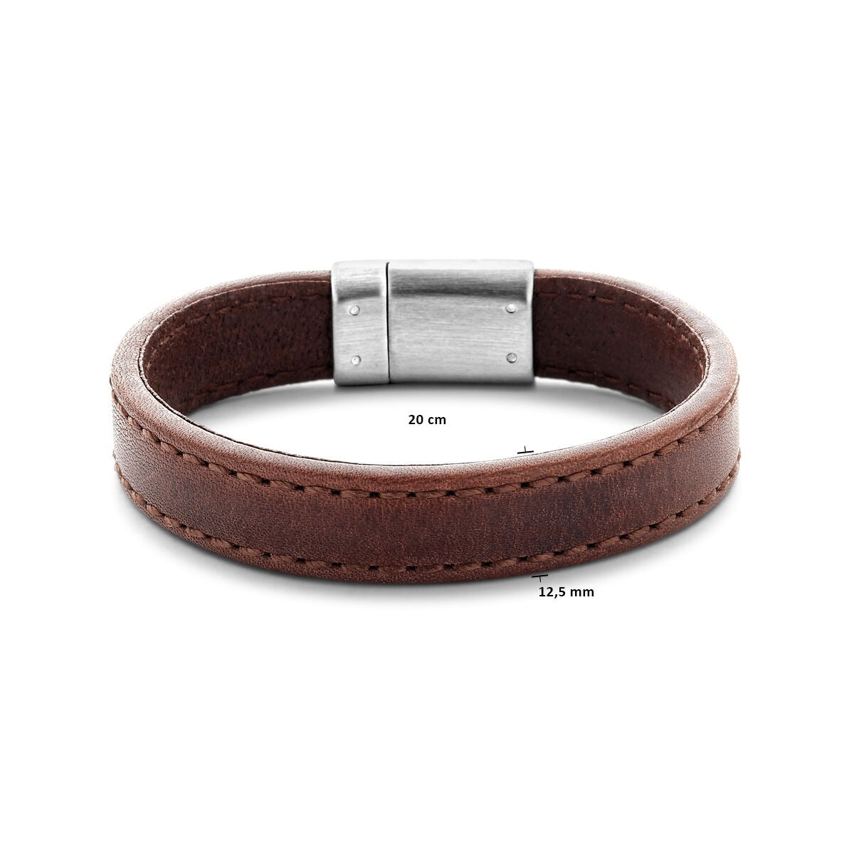 Pulsera de hombre de cuero marrón oscuro con acero inoxidable