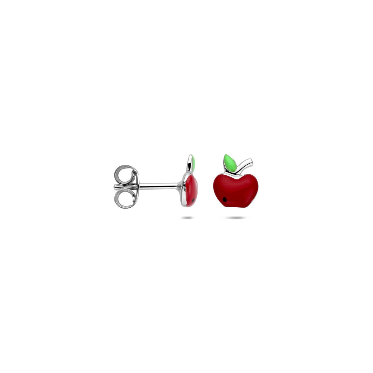 Pendientes infantiles de plata 925 rodiados en forma de manzana