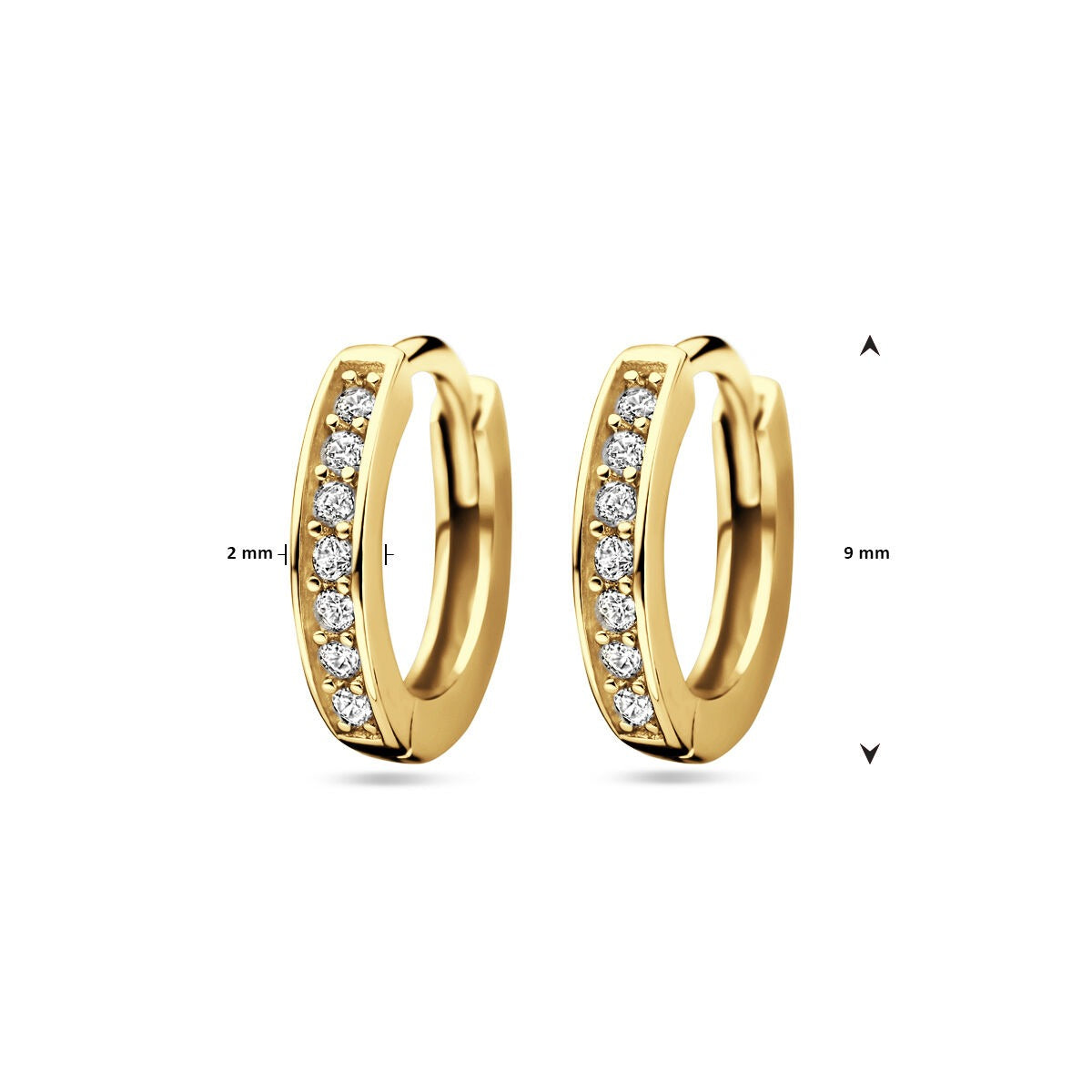 Aros chapados en oro de plata con circonitas – 9 mm destello en color oro