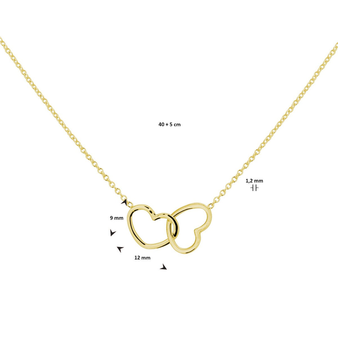 Verguld Zilveren Collier met Twee Hartjes