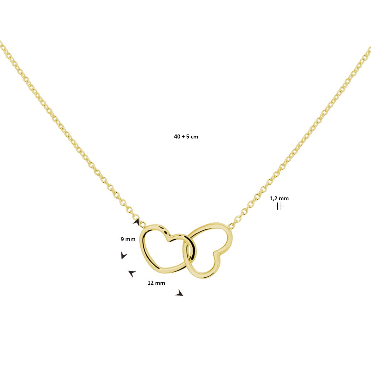 Collar chapado en oro de plata con dos corazones
