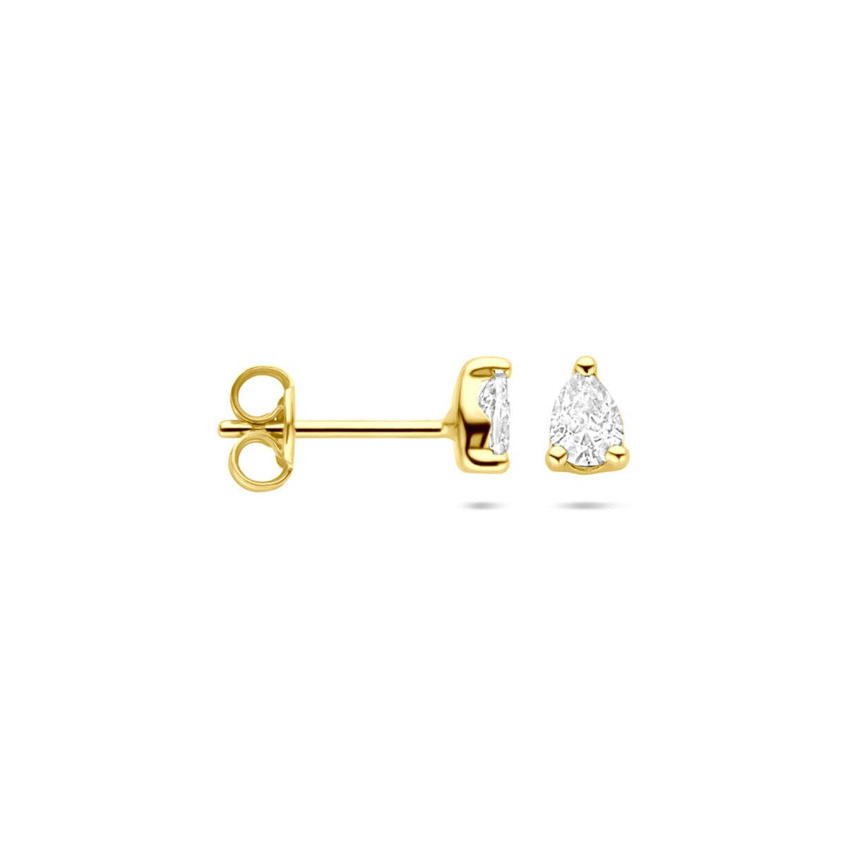 pendientes de botón de oro amarillo con circonita en forma de pera – 5 mm