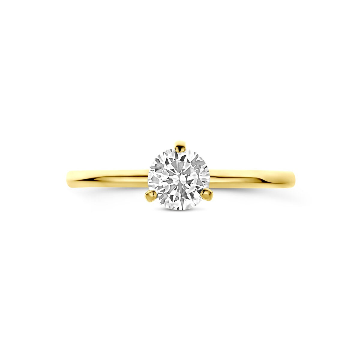 anillo de mujer en oro amarillo de 14k con zircón solitario - tallado en brillante