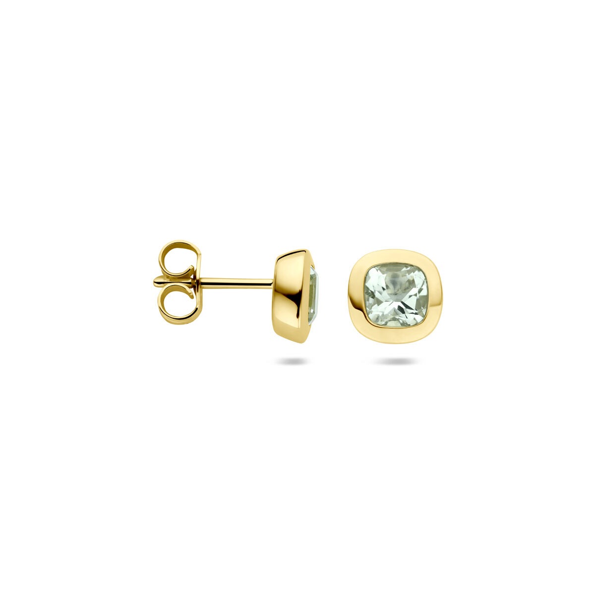 pendientes de botón de oro amarillo con amatista verde