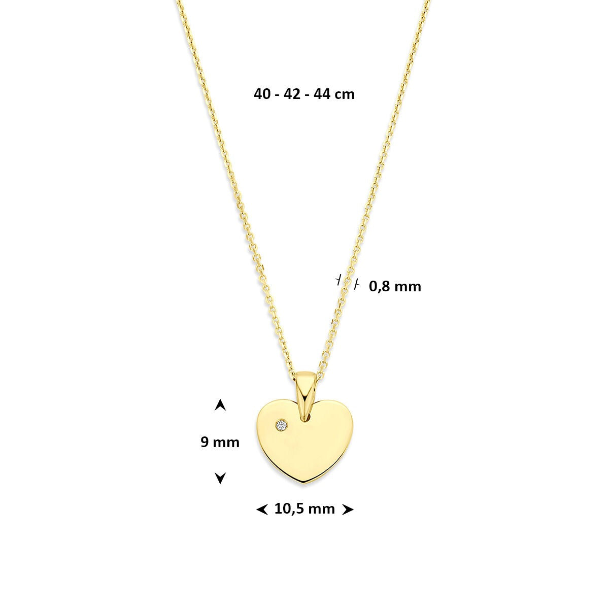 Collar de oro amarillo de 14k con corazón y diamante cultivado en laboratorio
