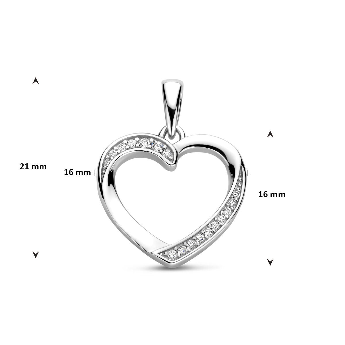 Colgante de plata en forma de corazón con circonitas 925 rodiado – 21 mm