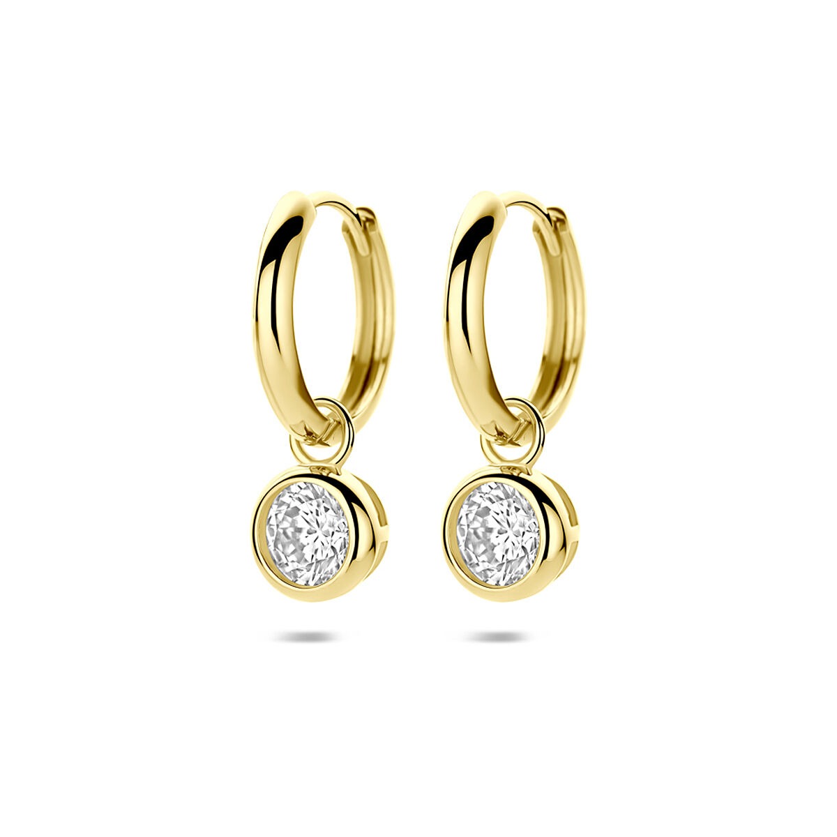 Aros de oro amarillo de 9k con zircón, con colgante redondo brillante.