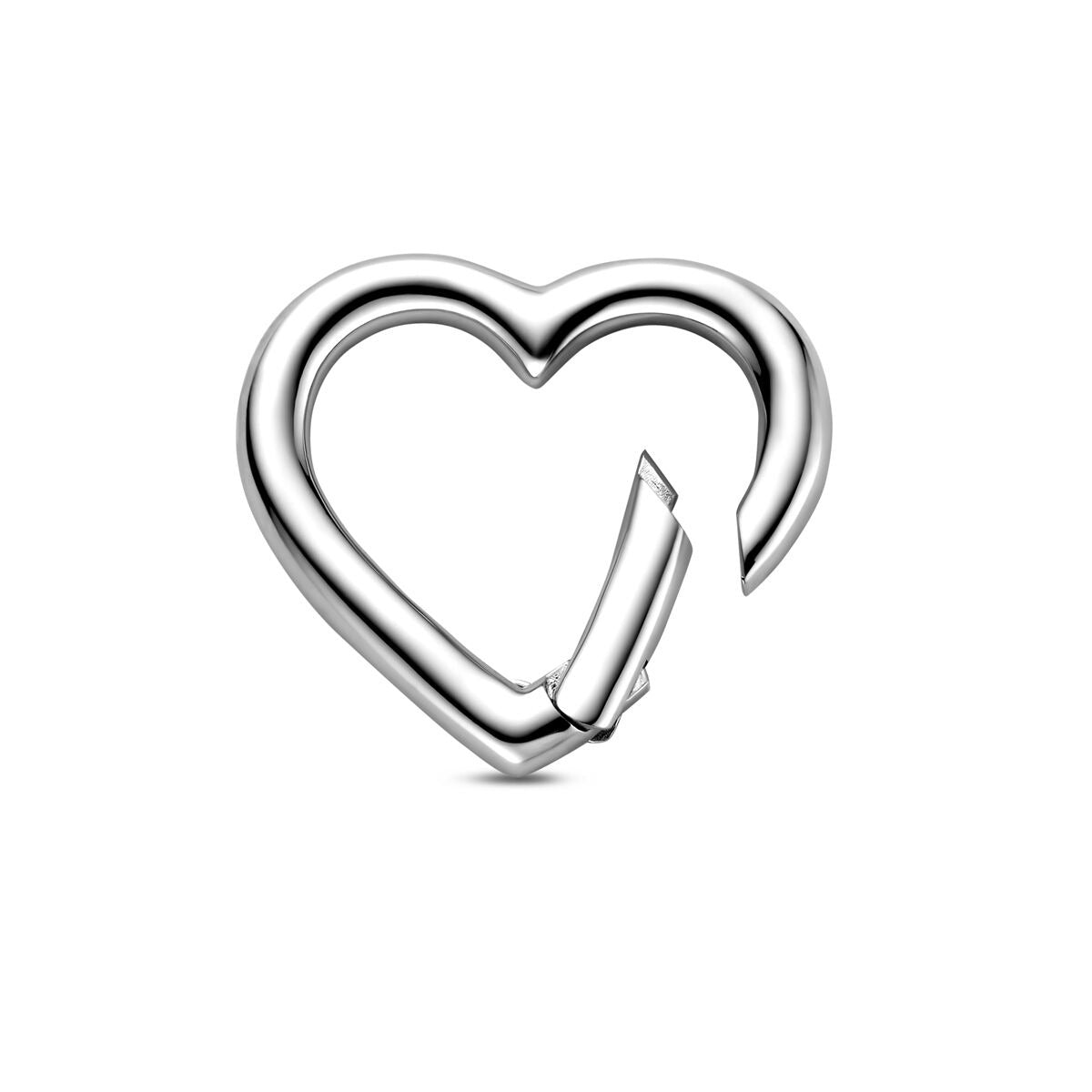Conector en forma de corazón de plata rodiada 925, con un diseño moderno y acabado brillante.