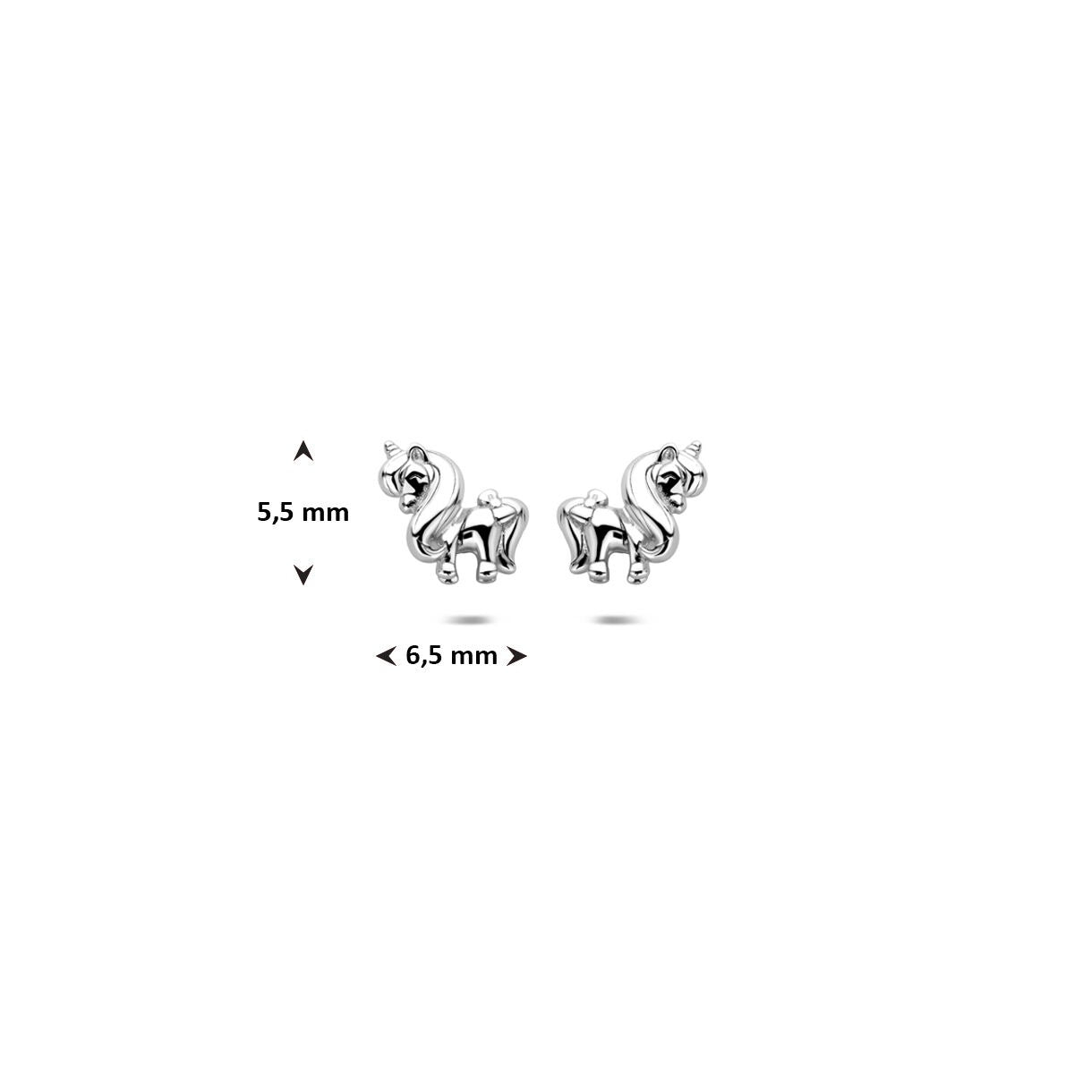 Pendientes infantiles de plata – pendientes de botón unicornio 5,5 x 6,5 mm