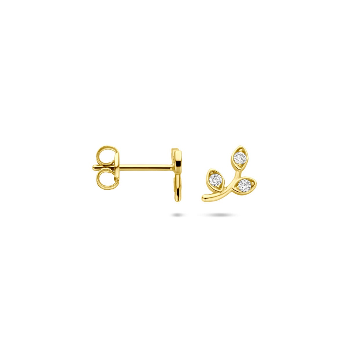 Pendientes de botón de oro amarillo con circonitas
