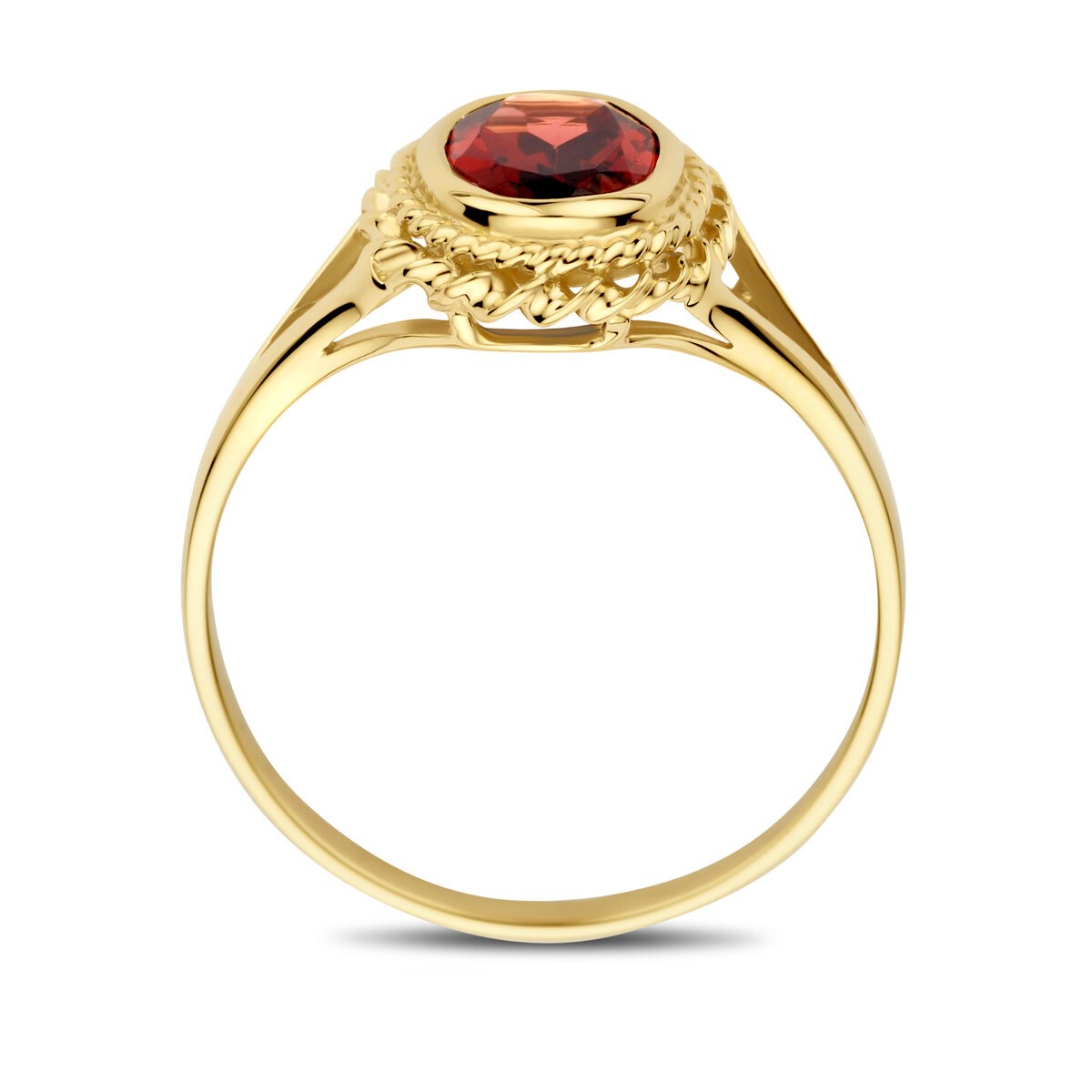 Anillo de oro amarillo de 14k con granate