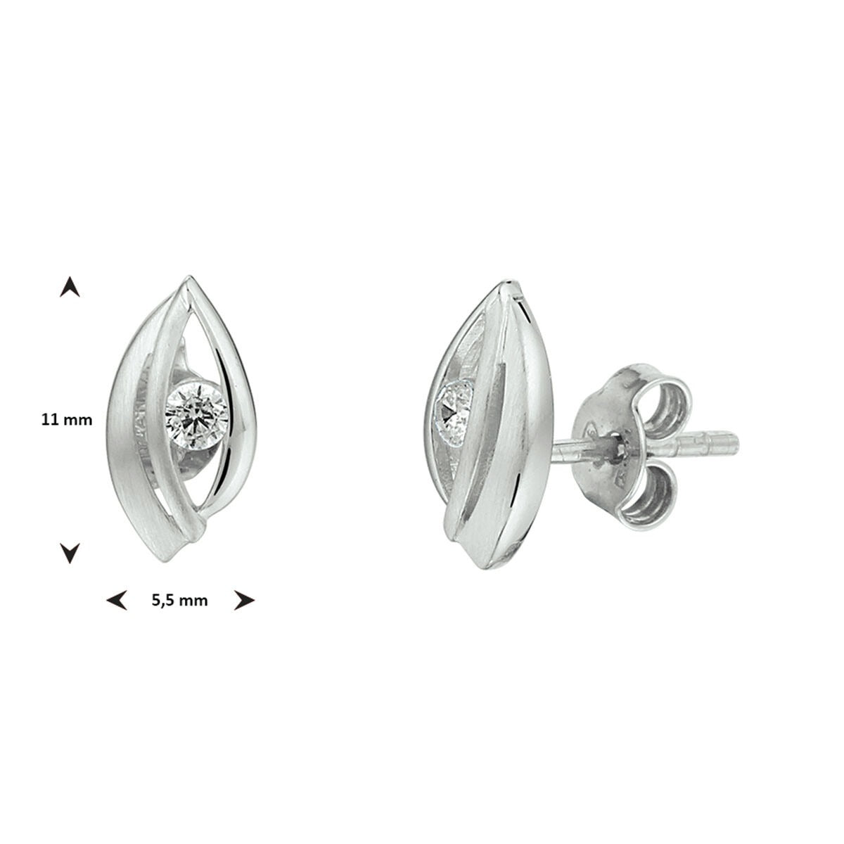 Pendientes de botón de plata rodiada con circonitas